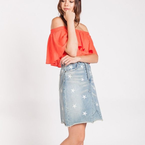 VELVET HEART Denim Skirt Stars Distressed - Picture 2 of 7